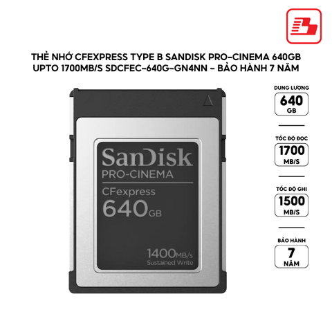 Thẻ nhớ CFexpress type B SanDisk PRO-CINEMA 640GB upto 1700MB/s SDCFEC-640G-GN4NN - Bảo hành 7 năm