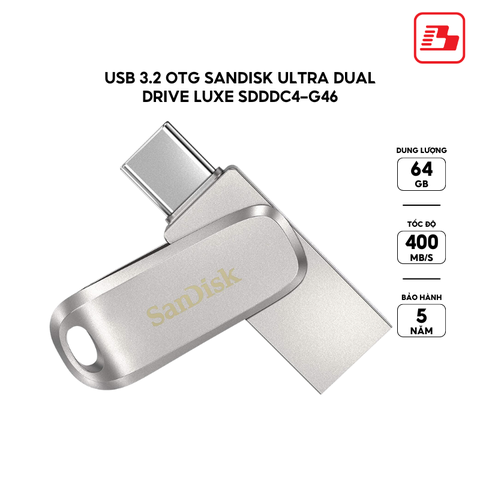 USB 3.2 OTG SanDisk  Ultra Dual Drive Luxe SDDDC4 64GB 400MB/s SDDDC4-064G-G46 - Bảo hành 5 năm