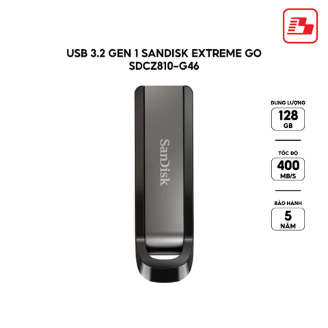 USB 3.2 Gen 1 SanDisk Extreme GO SDCZ810 128GB 400MB/s SDCZ810-128G-G46 - Bảo hành 5 năm
