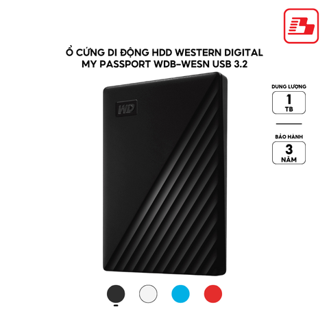 Ổ cứng di động HDD Western Digital My Passport USB 3.2 2.5 1TB 5Gbps Đen WDBYVG0010BBK-WESN - Bảo hành 3 năm
