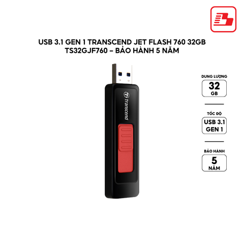 USB 3.1 Gen 1 Transcend Jet Flash 760 32GB TS32GJF760 - Bảo hành 5 năm