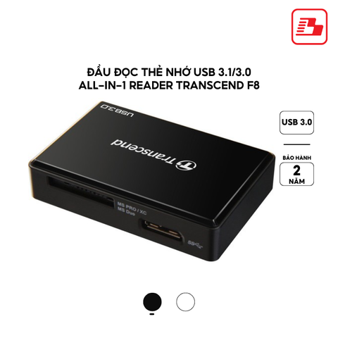 Đầu đọc thẻ nhớ USB 3.1 / 3.0 all-in-1 Reader Transcend F8 đen TS-RDF8K2 - Bảo hành 2 năm