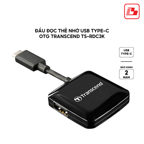 Đầu đọc thẻ nhớ USB Type-C OTG Transcend TS-RDC3 - Bảo hành 2 năm