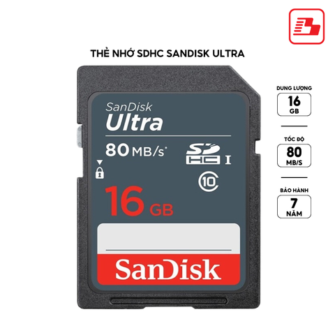 Thẻ nhớ SDHC Sandisk Ultra 16GB Class 10 80MB/s SDSDUNS-016G-GN3IN - Bảo hành 7 năm