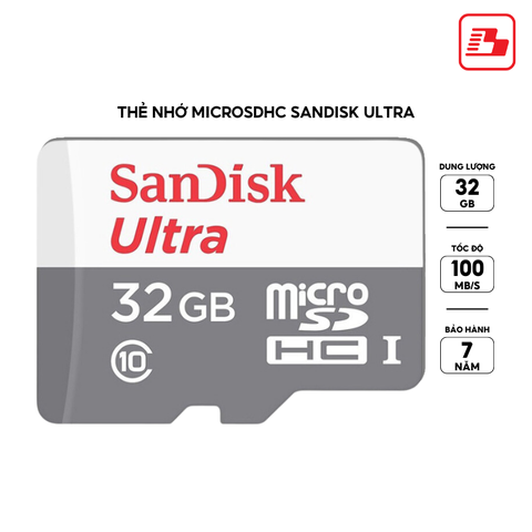 Thẻ nhớ MicroSDHC Sandisk Ultra 32GB Class 10 100MB/s SDSQUNR-032G-GN3MN - Bảo hành 7 năm