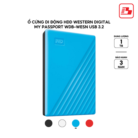 Ổ cứng di động HDD Western Digital My Passport USB 3.2 2.5 1TB 5Gbps Xanh WDBYVG0010BBL-WESN - Bảo hành 3 năm