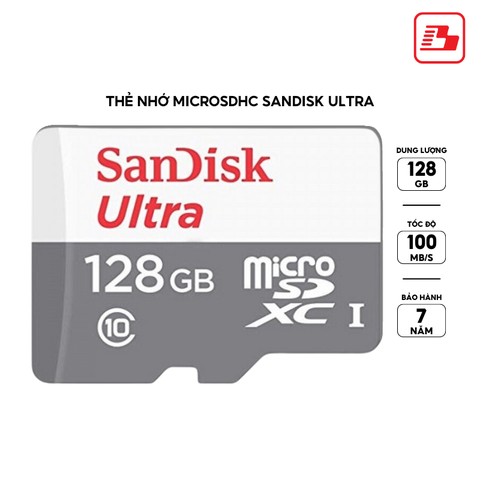 Thẻ nhớ MicroSDXC Sandisk Ultra 128GB Class 10 100MB/s SDSQUNR-128G-GN3MN - Bảo hành 7 năm