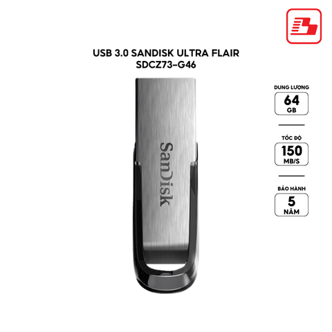USB 3.0 SanDisk Ultra Flair SDCZ73 64GB 150MB/s SDCZ73-064G-G46 - Bảo hành 5 năm