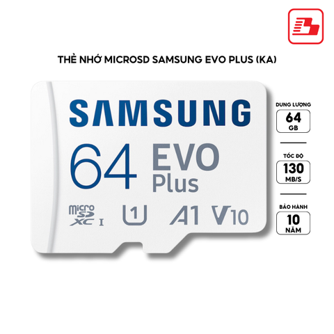 Thẻ nhớ MicroSD Samsung EVO PLUS (KA) 64GB Class 10 U1 130MB/s MB-MC64KA/APC - Bảo hành 10 năm