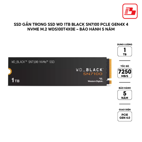 SSD gắn trong SSD WD 1TB Black SN7100 PCle Gen4 NVMe M.2 WDS100T4X0E - Bảo Hành 5 năm