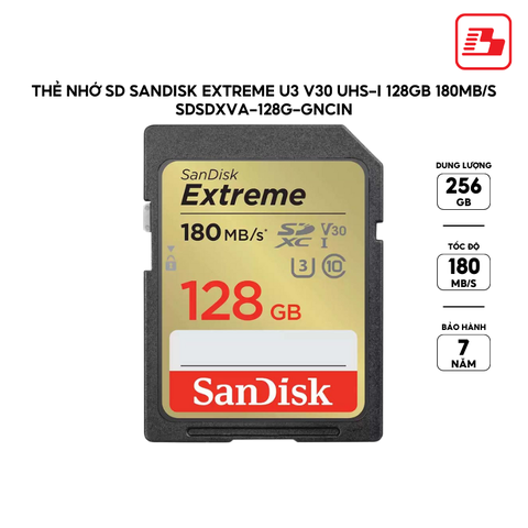 Thẻ nhớ SD Sandisk Extreme U3 V30 UHS-I 128GB 180MB/s SDSDXVA-128G-GNCIN - Bảo hành 7 năm