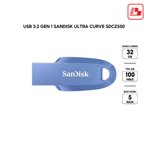 USB 3.2 Gen 1 Sandisk Ultra Curve SDCZ550 32GB 100MB/s SDCZ550-032G-G46NB màu xanh navy - Bảo hành 5 năm