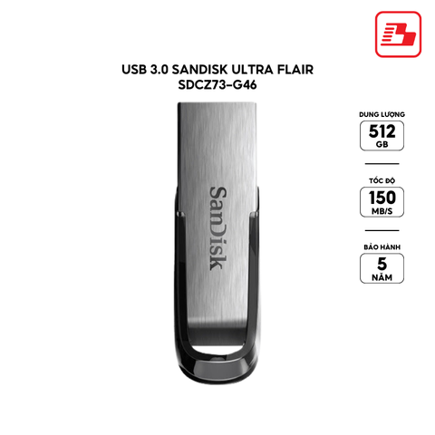 USB 3.0 SanDisk Ultra Flair SDCZ73 512GB 150MB/s SDCZ73-512G-G46 - Bảo hành 5 năm
