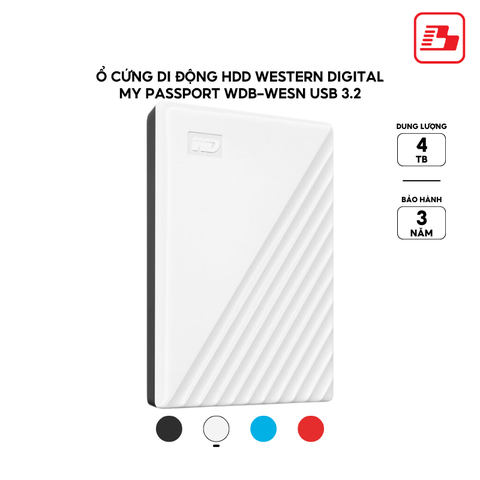 Ổ cứng di động HDD Western Digital My Passport USB 3.2 2.5 4TB 5Gbps Trắng WDBPKJ0040BWT-WESN - Bảo hành 3 năm