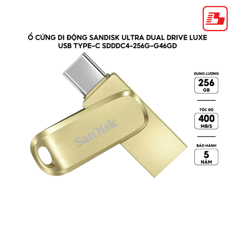 USB 3.2 OTG SanDisk  Ultra Dual Drive Luxe SDDDC4 256GB 400MB/s SDDDC4-256G-G46GD Gold - Bảo hành 5 năm