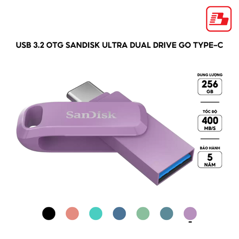 USB 3.1 OTG Sandisk Ultra Dual Drive Go Type-C SDDDC3 256GB 400MB/s SDDDC3-256G-G46L màu tím lavender - Bảo hành 5 năm