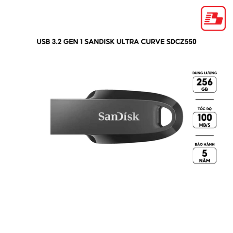 USB 3.2 Gen 1 Sandisk Ultra Curve SDCZ550 256GB 100MB/s SDCZ550-256G-G46 màu đen - Bảo hành 5 năm