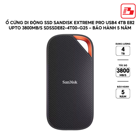 Ổ cứng di động SSD SanDisk Extreme Pro USB4 4TB E82 upto 3800MB/s SDSSDE82-4T00-G25 - Bảo hành 5 năm