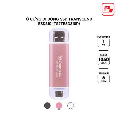 Ổ cứng di động SSD Transcend ESD310 1TB 1050MB/s Hồng TS1TESD310P - Bảo hành 5 năm