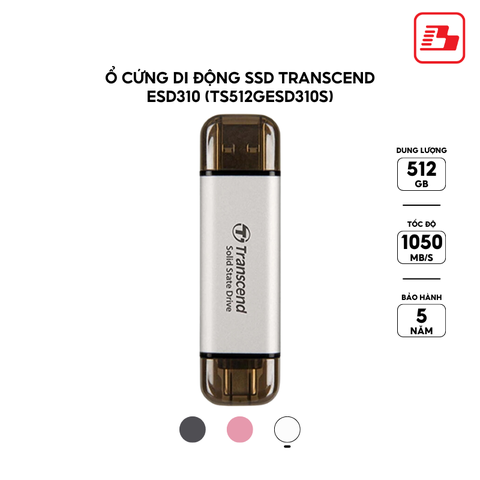 Ổ cứng di động SSD Transcend ESD310 512GB 1050MB/s Bạc TS512GESD310S - Bảo hành 5 năm