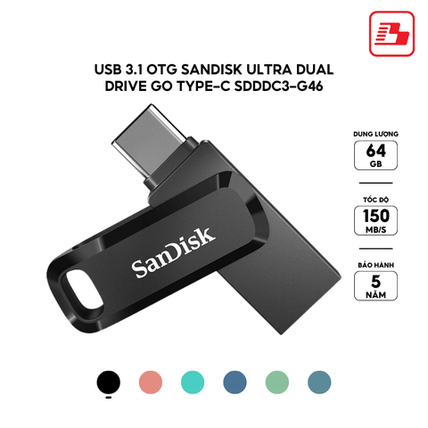 USB 3.1 OTG Sandisk Ultra Dual Drive Go Type-C SDDDC3 64GB 150MB/s SDDDC3-064G-G46 màu đen - Bảo hành 5 năm