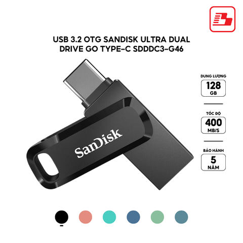 USB 3.1 OTG Sandisk Ultra Dual Drive Go Type-C SDDDC3 128GB 400MB/s SDDDC3-128G-G46 màu đen - Bảo hành 5 năm