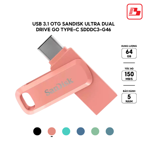 USB 3.1 OTG Sandisk Ultra Dual Drive Go Type-C SDDDC3 64GB 150MB/s SDDDC3-064G-G46PC màu hồng đào - Bảo hành 5 năm