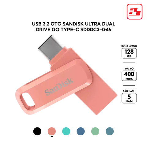USB 3.1 OTG Sandisk Ultra Dual Drive Go Type-C SDDDC3 128GB 400MB/s SDDDC3-128G-G46PC màu hồng đào - Bảo hành 5 năm
