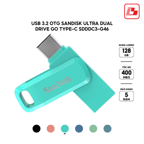 USB 3.1 OTG Sandisk Ultra Dual Drive Go Type-C SDDDC3 128GB 400MB/s SDDDC3-128G-G46G màu xanh lá - Bảo hành 5 năm