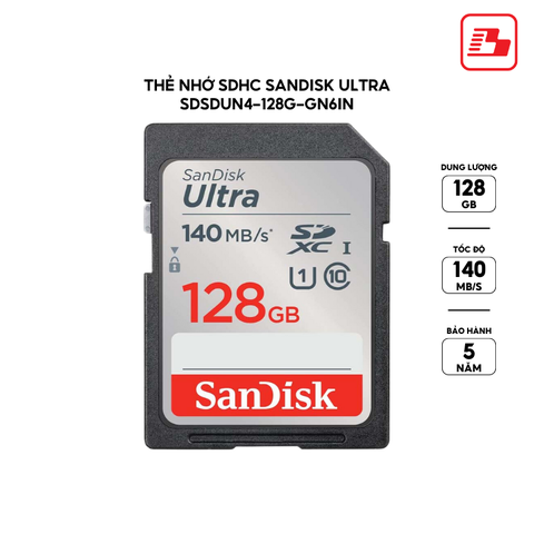 Thẻ nhớ SDXC Sandisk Ultra 128GB UHS-I 140MB/s SDSDUNB-128G-GN6IN - Bảo hành 5 năm