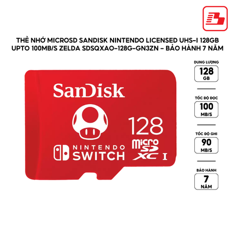 Thẻ nhớ MicroSD SanDisk Nintendo Licensed UHS-I 128GB upto 100MB/s Zelda SDSQXAO-128G-GN3ZN - Bảo hành 7 năm