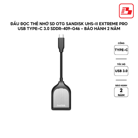 Đầu đọc thẻ nhớ SD OTG SanDisk UHS-II Extreme Pro USB Type-C 3.0 SDDR-409-G46 - Bảo hành 2 năm