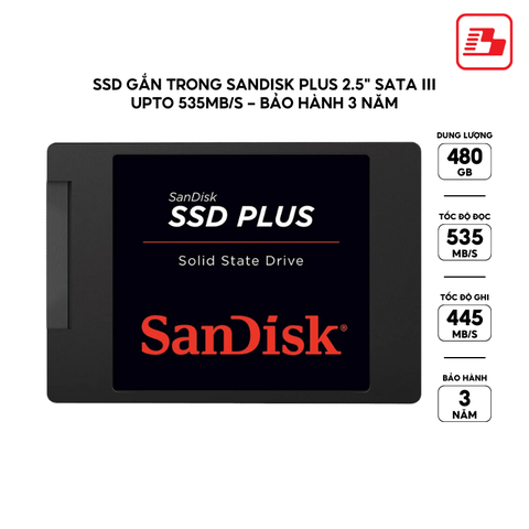 SSD gắn trong SanDisk Plus 480GB 2.5 SATA III upto 535MB/s SDSSDA-480G-G26 - Bảo hành 3 năm