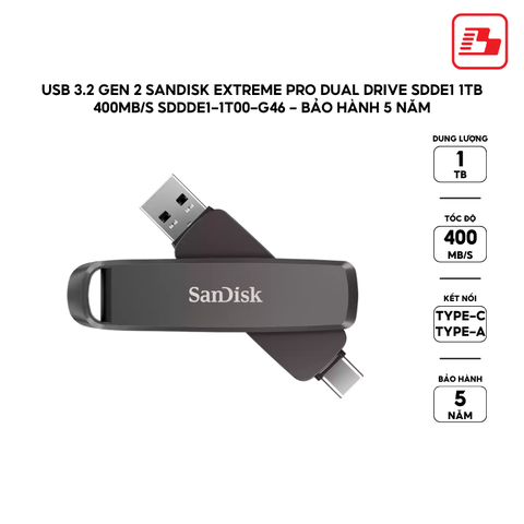 USB 3.2 Gen 2 SanDisk Extreme Pro Dual Drive SDDE1 1TB 400MB/s SDDDE1-1T00-G46 - Bảo hành 5 năm