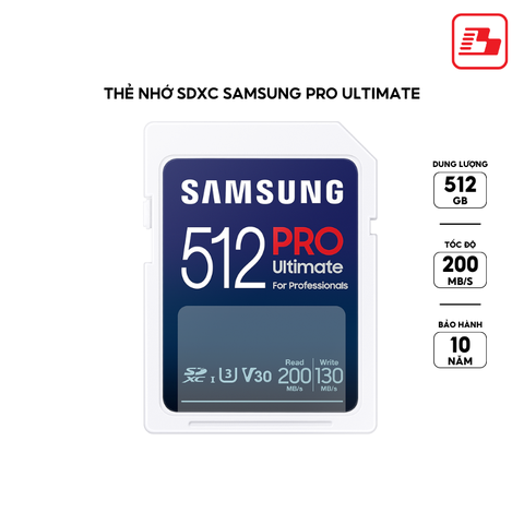 Thẻ nhớ SDXC Samsung PRO Ultimate UHS-I 512GB 200MB/s MB-SY512S/WW - Bảo hành 10 năm