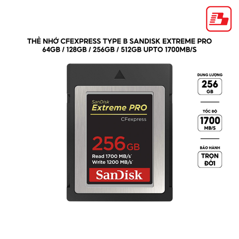 Thẻ nhớ CFexpress Type B SanDisk Extreme Pro 256GB up to 1700MB/s SDCFE-256G-GN4NN - Bảo hành trọn đời
