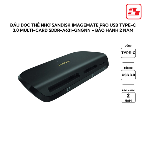 Đầu đọc thẻ nhớ SanDisk ImageMate Pro USB Type-C 3.0 Multi-Card SDDR-A631-GNGNN - Bảo hành 2 năm