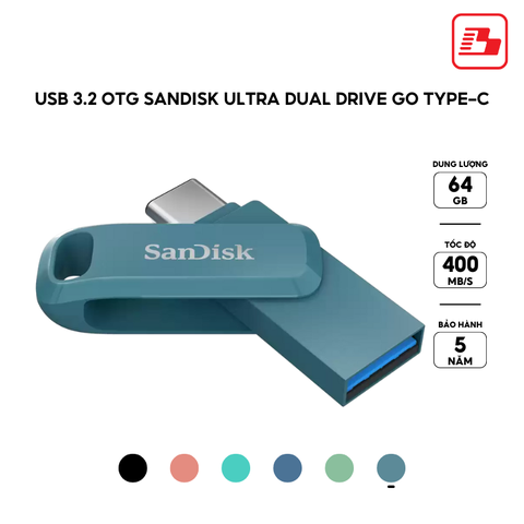 USB 3.1 OTG Sandisk Ultra Dual Drive Go Type-C SDDDC3 64GB 400MB/s SDDDC3-064G-G46NBB màu xanh navagio - Bảo hành 5 năm