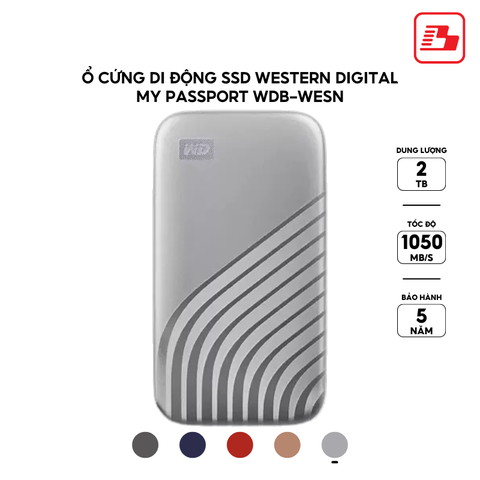 Ổ cứng di động SSD Western Digital My Passport 2TB 1050MB/s Bạc WDBAGF0020BSL-WESN - Bảo hành 5 năm