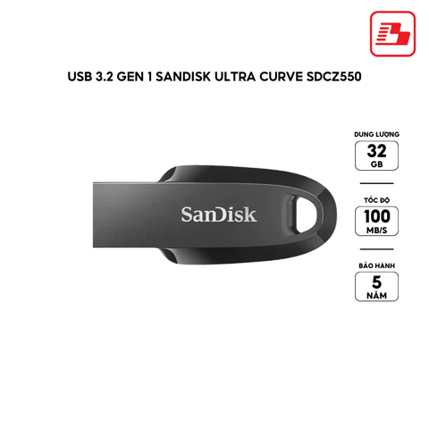 USB 3.2 Gen 1 Sandisk Ultra Curve SDCZ550 32GB 100MB/s SDCZ550-032G-G46 màu đen - Bảo hành 5 năm