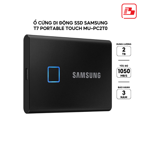Ổ cứng di động SSD Samsung T7 Portable Touch 2TB 1050MB/s MU-PC2T0K/WW - Bảo hành 3 năm