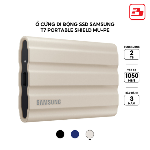 Ổ cứng di động SSD Samsung T7 Portable Shield 2TB 1050MB/s Be MU-PE2T0K/WW - Bảo hành 3 năm