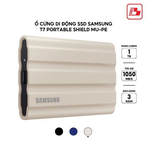 Ổ cứng di động SSD Samsung T7 Portable Shield 1TB 1050MB/s Be MU-PE1T0K/WW - Bảo hành 3 năm