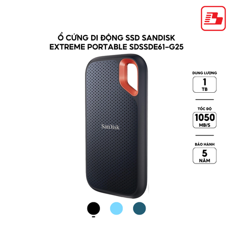 Ổ cứng di động SSD Sandisk Extreme Portable 1TB V2 E61 1050MB/s Đen SDSSDE61-1T00-G25 - Bảo hành 5 năm