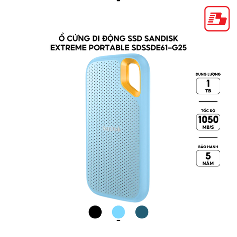 Ổ cứng di động SSD Sandisk Extreme Portable 1TB V2 E61 1050MB/s SkyBlue SDSSDE61-1T00-G25B - Bảo hành 5 năm