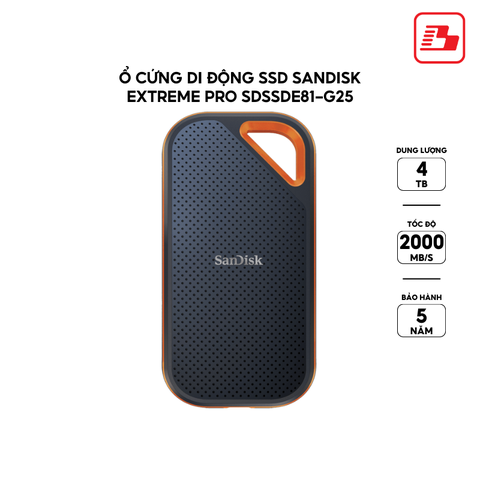 Ổ cứng di động SSD Sandisk Extreme Pro 4TB V2 E81 2000MB/s SDSSDE81-4T00-G25 - Bảo hành 5 năm