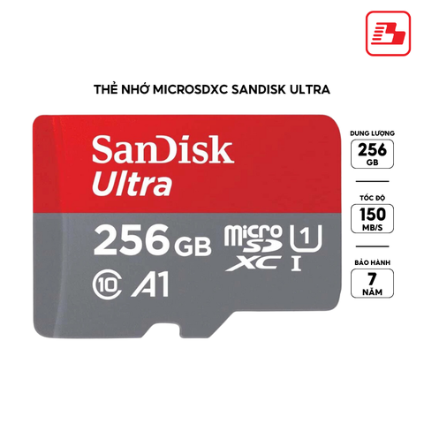 Thẻ nhớ MicroSDXC SanDisk Ultra 256GB A1 C10 U1 UHS-I 140MB/s SDSQUAC-256G-GN6MN - Bảo hành 7 năm