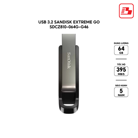 Bộ nhớ ngoài SanDisk 64G SDCZ810-064G-G46 Extreme GO,USB 3.2 Flash Drive,Metal - Bảo hành 5 năm
