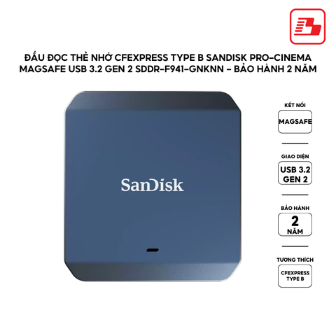 Đầu đọc thẻ nhớ CFexpress type B SanDIsk PRO-CINEMA Magsafe USB 3.2 Gen 2 SDDR-F941-GNKNN - Bảo hành 2 năm