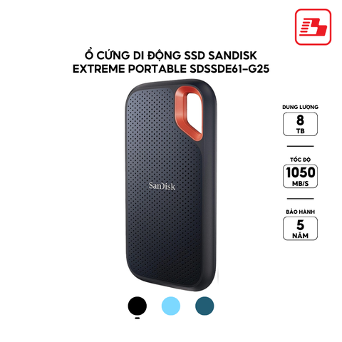 Ổ cứng di động SSD Sandisk Extreme Portable 8TB V2 E61 1050MB/s Đen SDSSDE61-8T00-G25 - Bảo hành 5 năm